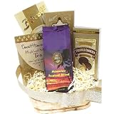 Kona Smooth Hawaiian Coffee Golden Gift Basket, Ground Coffee, for Christmas, All Occasions