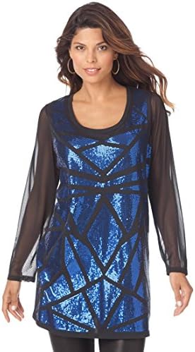 Roamans Women's Plus Size Illusion Sequin Tunic