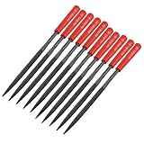 uxcell　ニードルファイルセット　レッド　プラスチック　コーティング　人工　研削加工道具　三角ファイル　5mm x 180mm　10個