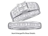 Stunning 3 Pc.14k. White Gold 1.66 Ct. Princess Cut Diamond Trio Wedding Set For Him and Her