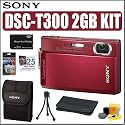Sony Cybershot DSCT300 10.1MP Digital Camera (Red) + 2GB Kit
