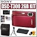 Sony Cybershot DSCT300 10.1MP Digital Camera (Red) + 2GB Accessory Kit