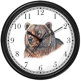 Grizzly Bear or Brown Bear Animal Wall Clock by WatchBuddy Timepieces (Slate Blue Frame)
