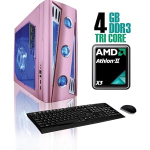 CybertronPC X-Cruiser2 CAAN1130BKS, Pink, AMD Athlon II X3 Tri-Core , 4GB DDR3, 500GB HDD, DVDRW, Radeon HD4350, 400 Watt Power Supply, Windows 7 Professional 64-bit, 1 Year Parts & Labor Warranty