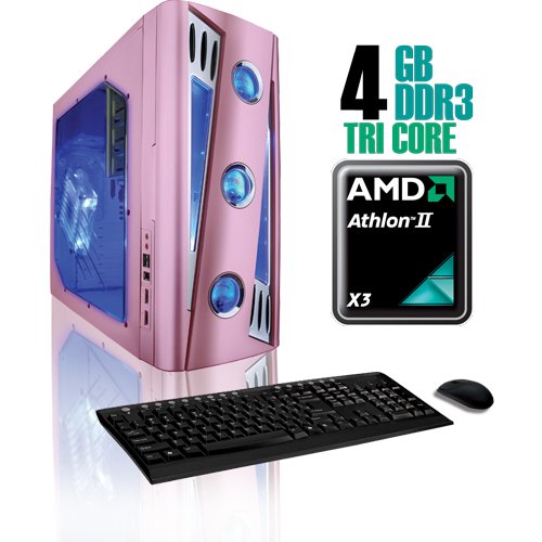 CybertronPC X-Cruiser2 CAAN1130BKS, Pink, AMD Athlon II X3 Tri-Core 2.7GHz, 4GB DDR3, 500GB HDD, DVDRW, Radeon HD4350, 400 Watt Power Supply, Windows 7 Professional 64-bit, 1 Year Parts & Labor Warranty