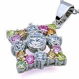 Cherilli - Collier 40cm avec pendentif Zircone 6*6mm blanc diamant, rose,citrin,champagne saphir - Livraison Gratuite possible - avec Pochette Cadeaupar Cherilli