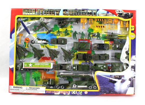 Metro Army Military Combat 43 Piece Mini Toy Diecast Vehicle Play Set, Comes with Street Play Mat, Variety of Vehicles and Figures