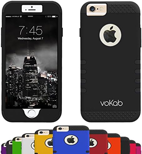 iPhone 6 Defender Case by VoKab, Hybrid Dual Layer Protection Cover for Apple i Phone 6 (4.7) Lifetime Guarantee (Booming Black)