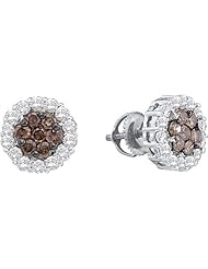1.53ctw Brown Diamond Flower Earrings 14K White Gold