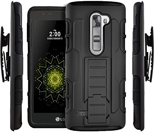 LG K7 Case, LG Tribute 5 Case,Shunjia [HEAVY DUTY] Armor Hard Hybrid Cover Military Stand Holster Locking Belt Swivel Clip Case for LG K7 (Black)