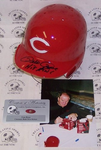 Pete Rose Autographed/Hand Signed Cincinnati Reds Mini Helmet with Hit King Inscription