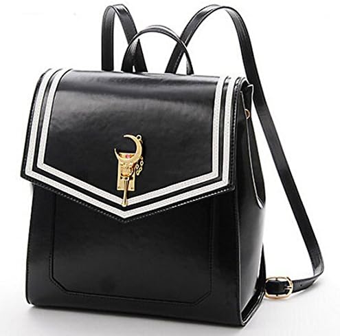 Kimi Store Womens Fashion PU Canvas Backpack Shoulder Bag (Black-PU)