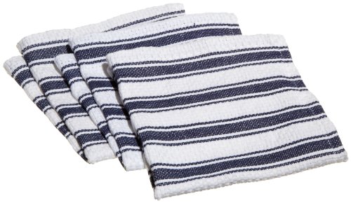 Mahogany Basket Weave Dish Cloth with Color Stripes, Set of 3, Navy Blue