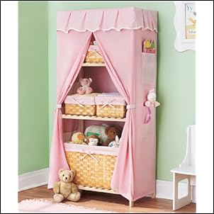 Covered Nursery Storage Unit & 6 Baskets - Pink - COMPLETE SET