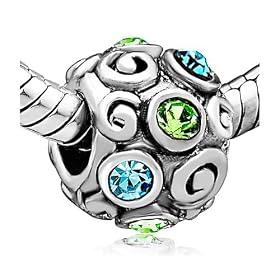 White Spiral Line Mustard Murano Glass European Charm Beads - Pandora Bead & Bracelet Compatible