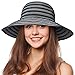 Tirrinia Women Floppy Straw Sun Hat Wide Brim Striped Beach Cap Foldable Black