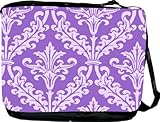 Violet Color Damask Design Messenger Bag - Book Bag - School Bag - Reporter Bag ***with matching Neoprene Pencil Case*** -School Bag - Reporter Bag - Unisex - Ideal Gift for all occassions!