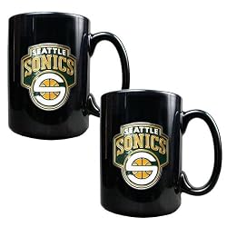 Seattle Sonics NBA 2pc Black Ceramic Mug Set - Primary Logo by Great American Products