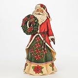 Jim Shore for Enesco Heartwood Creek Poinsettia Santa Figurine, 11.75"