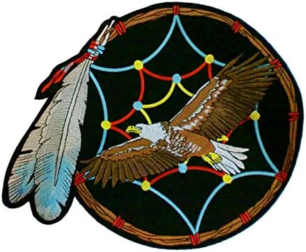 11" Eagle Dreamcatcher Indian American Vest Iron on Back Patch
