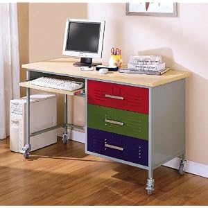 Kids Computer Desk with Changeable Drawer Panel in Silver Finish by 
