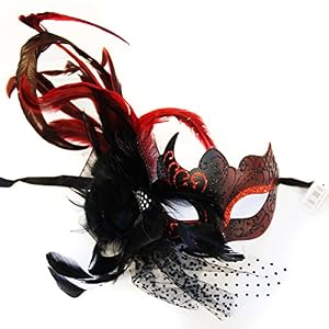 KBW Masquerade Ball Mask Purple fancy feather flower veil Costume Venetian Mask