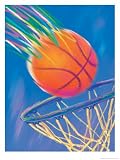 Basketball Going into Hoop Stretched Canvas Poster Print, 12x16