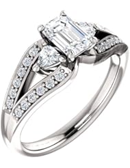14K White Gold Emerald Cut Diamond Ring -- LIFETIME WARRANTY