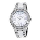 Anne Klein New York 121951WTWB Silver-Tone and White Ceramic Swarovski Accented Watch