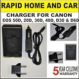 Rapid Home and Car Battery Charger for Canon BP-511A Battery (Replaces Canon CB-5L) For EOS 50D, EOS 20D, EOS 30D, EOS 40D, EOS D30 and EOS D60 + 3 Year Celltime Warranty