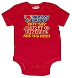 Riverstone Goods I Love Mommy & Daddy But My Aunt & Uncle Are The Best Funny Trendy Baby Infant Short Sleeve Bodysuit Creeper (Red, Newborn) Riverstone Goods I Love Mommy & Daddy But My Aunt & Uncle Are The Best Funny Trendy Baby Infant Short Sleeve Bodysuit Creeper (Red, Newborn)