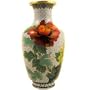 Colelctible Vintage Pre-Owned White Ground Cloisonne Vase with Floral and Blue Bird Motif; 8-1/8" High by 4-1/4" Maximum Diameter