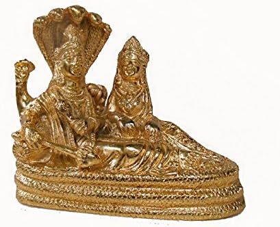 Handicraftscart Brass Gold Plated Shri Vishnu Laxmi Idol 11cm X 06 cm X 05 cm Metallic