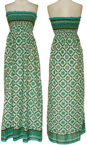 OPTIONS Strapless Hippie Floral Maxi Dress, Medium, Green, 7602 L