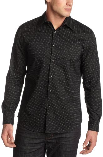 Perry Ellis Men’s Polka Dot Print Shirt,Black