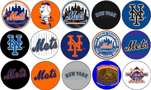(3 SETS / 45 Button Party Favors) New York Mets Pins 1.25