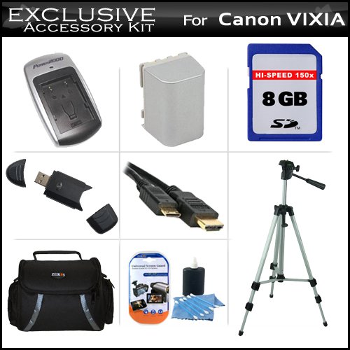 8GB Exclusive Accessory Kit For The Canon VIXIA HF R100 HF R10 Flash Memory Camcorder Includes 8GB Secure Digital High Capacity (SDHC) Card Class, 3 Hour Batttery & Rapid Charger, HDMI Cables, Carrying Case + Tripod + More