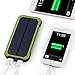 [15000mah Solar Panel Charger with 6LED Flashlight] Hallomall Portable Phone Charger Backup Power Pack, Dual USB Port External Battery Charger for Smart phones Camera and Other 5V USB Devices (green)
