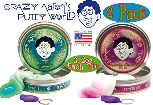 Crazy Aaron s Thinking Putty Phantoms (UV Reactive) Foxfire & Arctic Flare with Blacklight Keychains Gift Set Bundle - 2 Pack