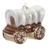 Seasons of Cannon Falls Large Glass Covered Wagon Christmas Ornament Western Cowboy