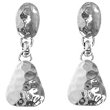 Sterling Silver Hammered Oval Top Drop Earrings - Artisan Handcrafted in Mexico