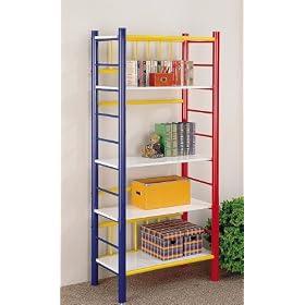 Red Yellow Blue 4 tier Metal Shelf Shelves Bookcase by Coaster