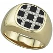 14kt Yellow Gold Checkered Box Black Onyx and Diamond Men's Ring