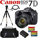 Canon EOS 7D 18 MP CMOS Digital SLR Camera with 3-inch LCD and 28-135mm f/3.5-5.6 IS USM Standard Zoom Lens + Canon LP-E6 Equivalent Battery (Generic)+ 64GB Compact Flash Memory + Case + Heavey Duty Tripod + HDMI Cable