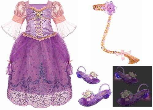 Disney Store Deluxe Tangled Princess Rapunzel Halloween Costume Dress Set for Youth Girls Size L Large 10 Including Light up -image