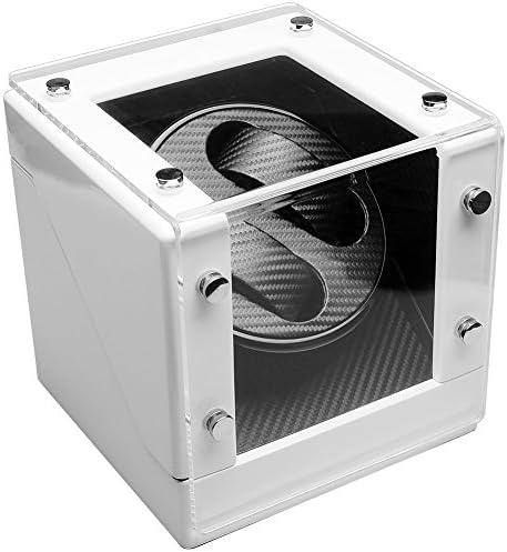 Automatic Double Watch Winder Wood Box with Multi-Setting Smart IC Timer - White/Black