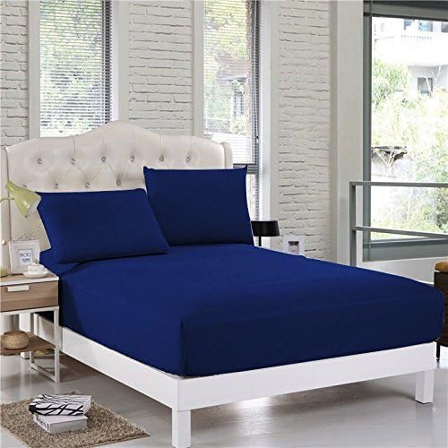 Royal Legend Linen Luxury Soft 750-Thread-Count 100% Egyptian Cotton California Queen 1 Piece Fitted Sheet 24" Deep Pocket, Solid Navy Blue