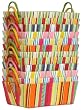 Bright Cotton Fabric Covered Striped Small Cases with Leatherette Handles 14"x10"x5" Set of 12