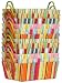 Bright Cotton Fabric Covered Striped Small Cases with Leatherette Handles 14"x10"x5" Set of 12