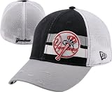 New York Yankees Stretch Fit Hat: New Era 39THIRTY Double Stripe Trucker Mesh Hat